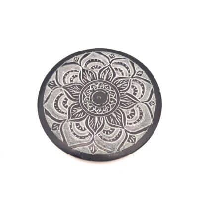 Porte Encens rond pierre gravé Mandala