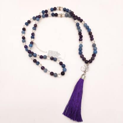 Mala 108 perles Améthyste, Aventurine, Cristal de roche + OM – Image 2