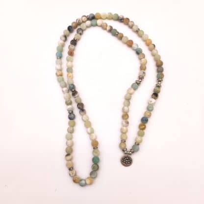 Mala 108 perles d'amazonite avec lotus – Image 2