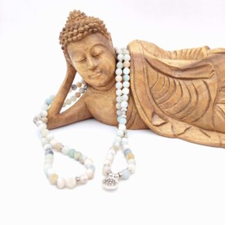 Mala 108 perles d'amazonite avec lotus