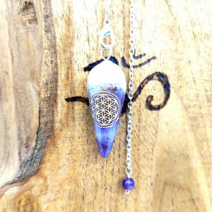 Pendule Améthyste Forme Goutte avec Fleur de Vie