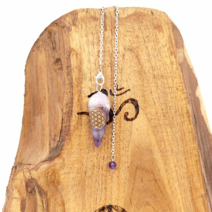 Pendule Améthyste Forme Goutte avec Fleur de Vie – Image 2