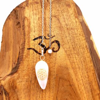 Pendule Quartz Rose Forme Goutte avec Fleur de Vie