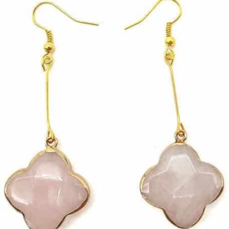 Boucles d'oreilles trèfle facetté Quartz rose