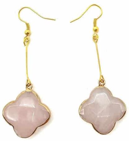 Boucles d'oreilles trèfle facetté Quartz rose